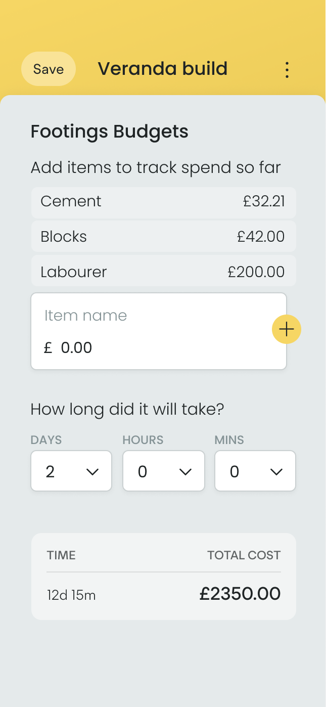 Coordo App project budget tracking screen
